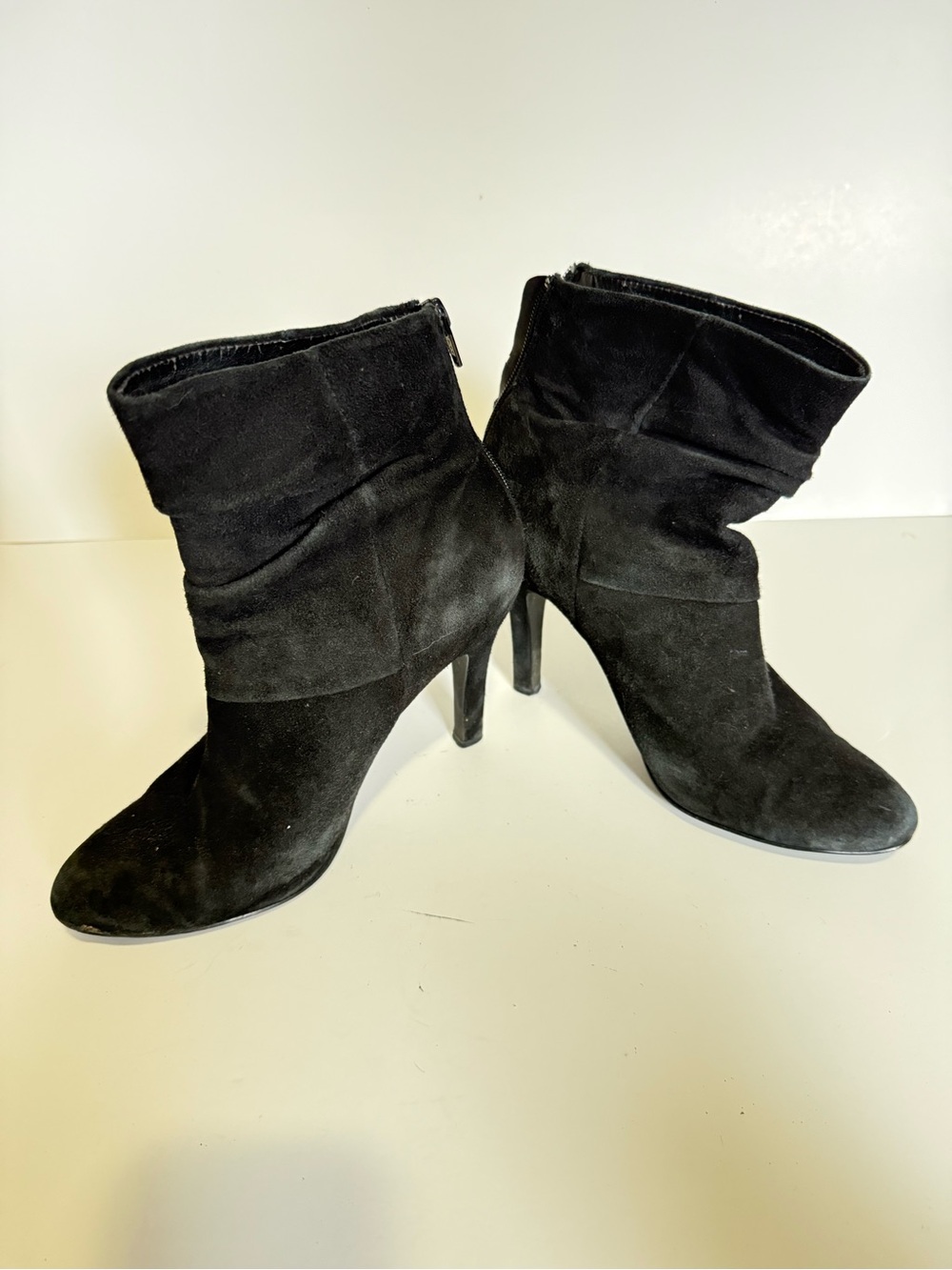 Women's Black Suede Ankle Boots with Slouch Heel